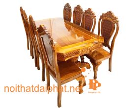 BÀN ĂN TRÀM VUÔNG VÁT CẠNH 8 GHẾ