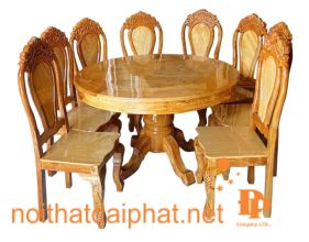 BÀN ĂN TRÒN GÕ ĐỎ 8 GHẾ
