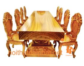 BÀN ĂN LOUIS GÕ NGUYÊN TẤM 8 GHẾ