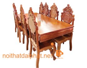 BÀN ĂN TƯỚNG GỖ GÕ ĐỎ 8 GHẾ
