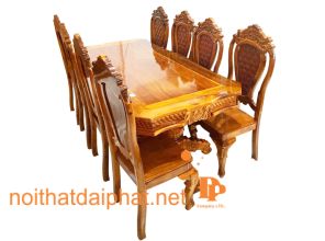 BÀN ĂN TRÀM VUÔNG VÁT CẠNH 8 GHẾ