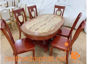 BÀN ĂN OVAL MẶT ĐÁ 6 GHẾ