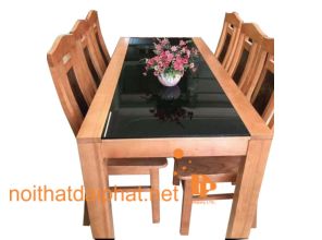 BÀN ĂN MẶT ĐÁ GỖ SỒI 6 GHẾ