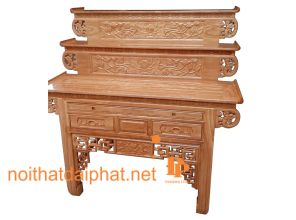 BÀN CÚNG 3 TẦNG CUỐN GỖ GÕ ĐỎ 