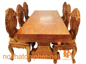 BÀN ĂN LOUIS GÕ NGUYÊN TẤM 6 GHẾ