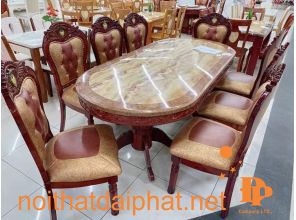 BÀN ĂN MẶT ĐÁ 8 GHẾ NỆM