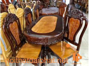 BÀN ĂN OVAL GỖ TRÀM 6 GHẾ