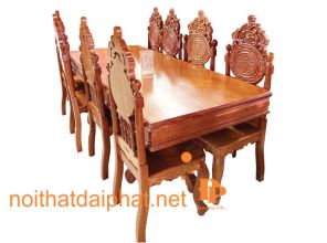 BÀN ĂN TƯỚNG GỖ GÕ ĐỎ 8 GHẾ