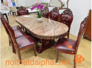 BÀN ĂN OVAL MẶT ĐÁ 8 GHẾ