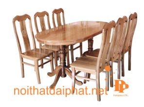 BÀN ĂN OVAL GỖ SỒI 6 GHẾ