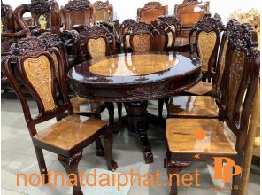 BÀN ĂN TRÒN GỖ TRÀM 8 GHẾ