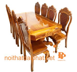 BÀN ĂN TRÀM VUÔNG VÁT CẠNH 8 GHẾ