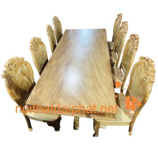 BÀN ĂN GÕ MẶT LIỀN 8 GHẾ