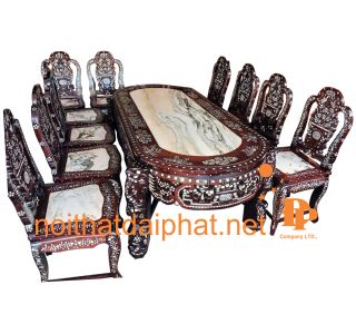BÀN ĂN GỖ GỤ 10 GHẾ