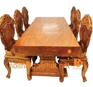 BÀN ĂN LOUIS GÕ NGUYÊN TẤM 6 GHẾ