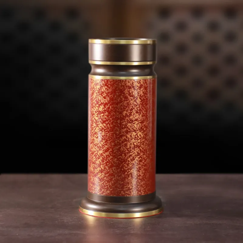 Ống hương đồng vân đá màu nâu đỏ đồng bộ với các loại bát hương và lọ hoa gỗ