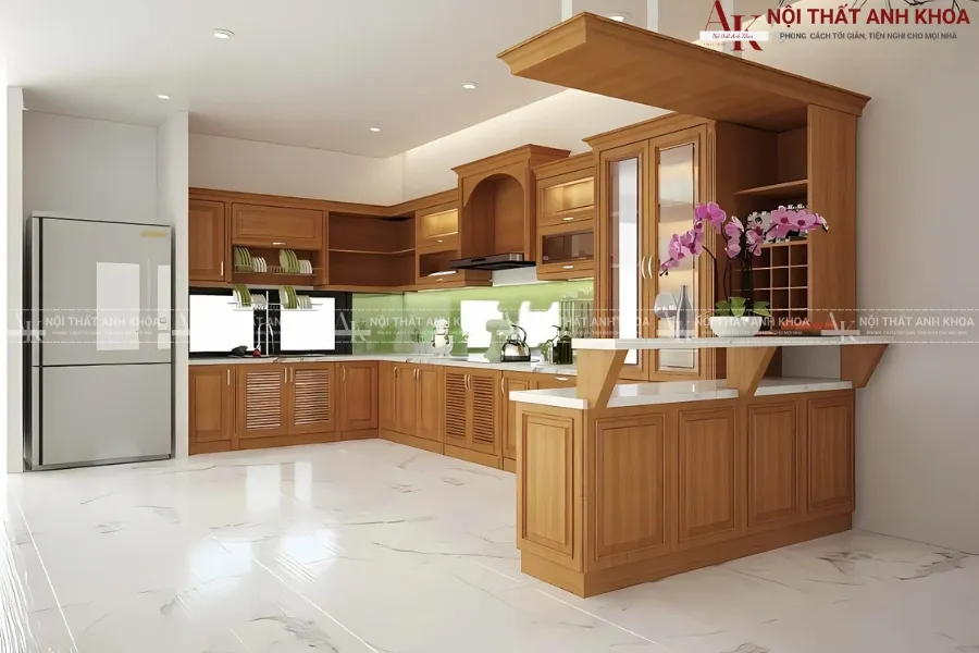 Mẫu tủ bếp quầy bar bằng gỗ đẹp 2026