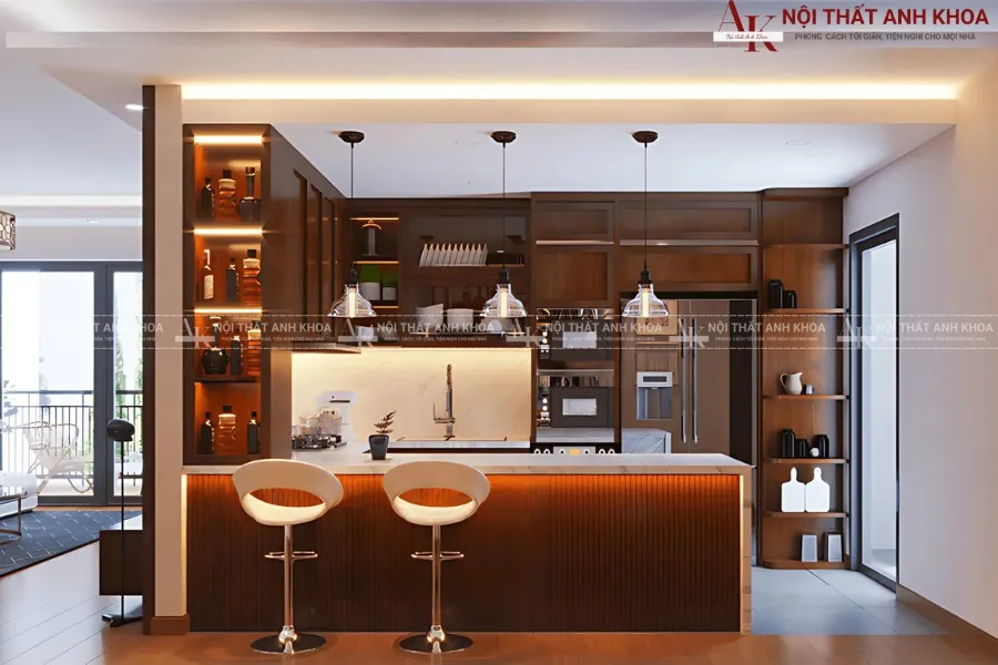 Tủ bếp quầy bar bằng gỗ công nghiệp hiện đại nhất hiện nay