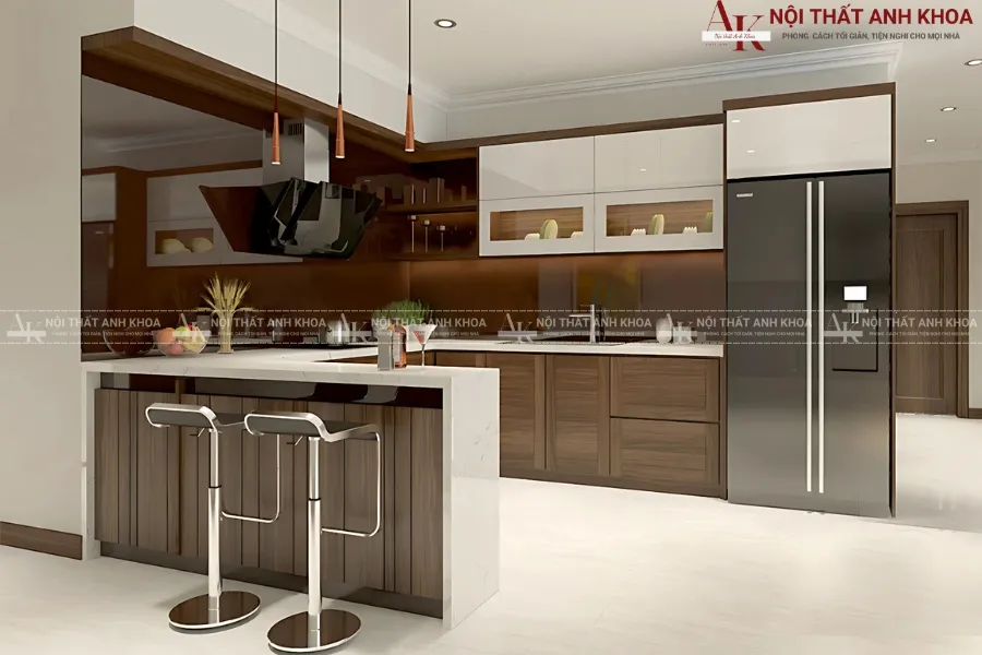 Ý tưởng thiết kế tủ bếp quầy bar gỗ cho nhà nhỏ