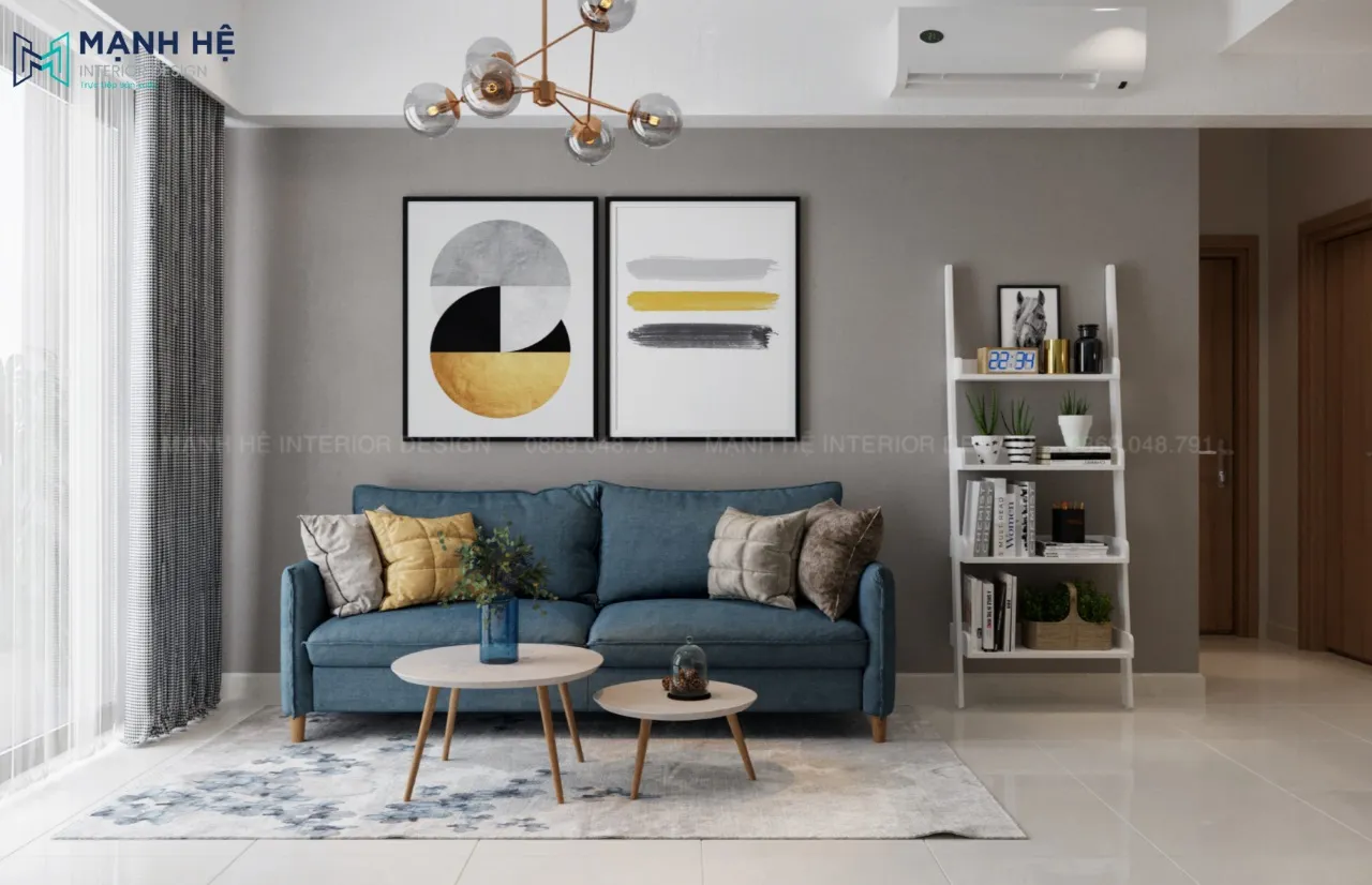 Ghế sofa chữ I đơn giản đặt sát tường cho phòng khách nhỏ