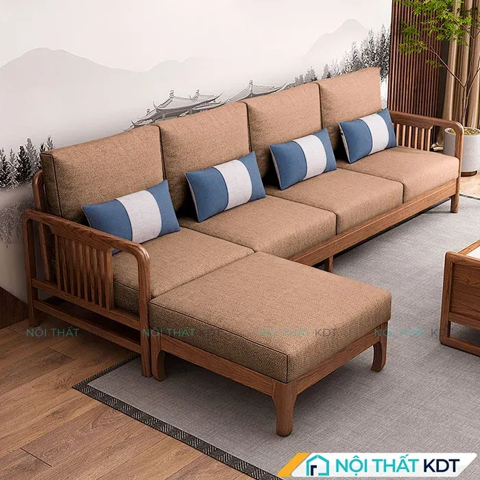 Sofa gỗ chữ L cho phòng khách nhỏ, mẫu S340
