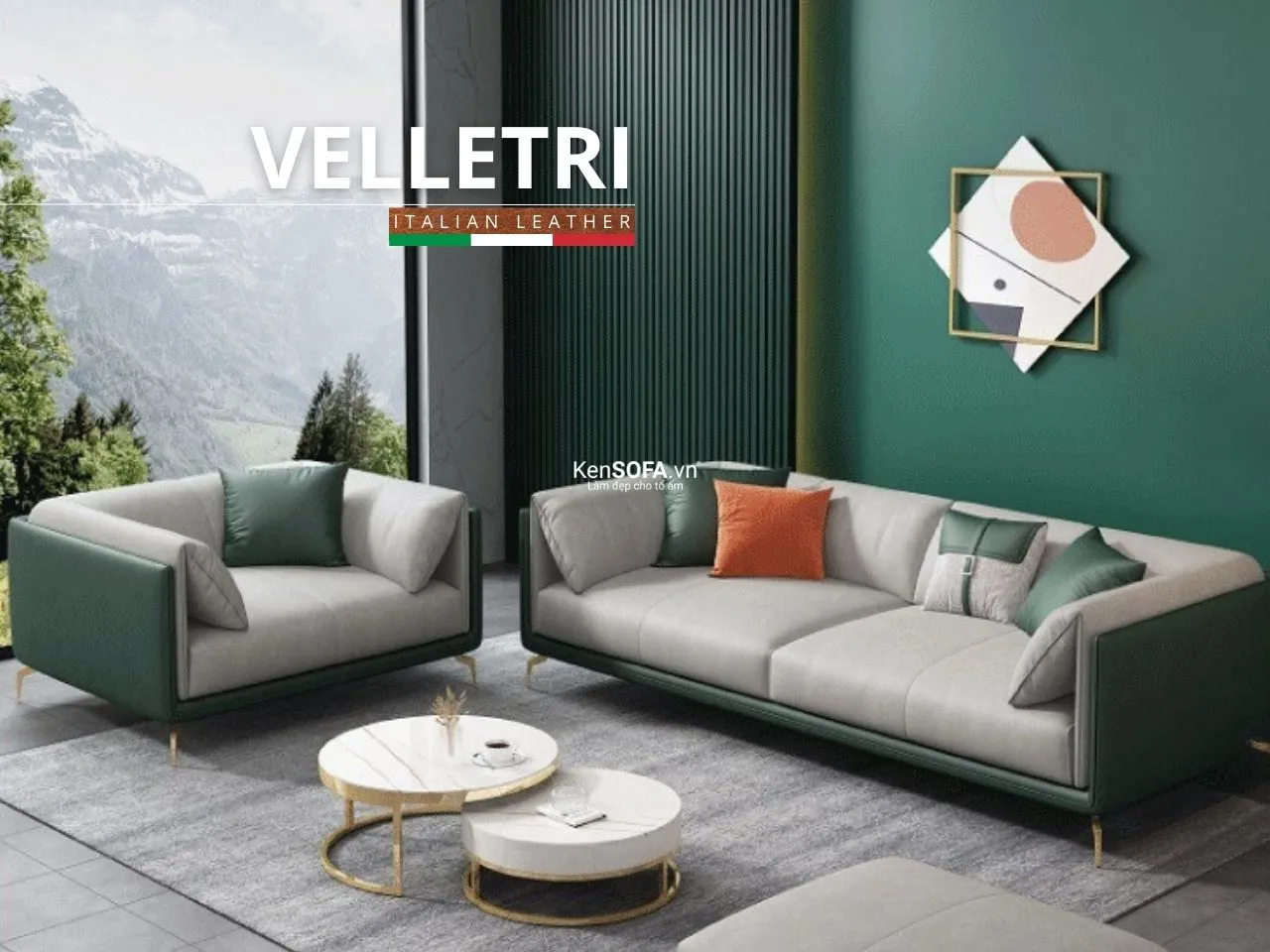 Bộ sofa chữ L màu kem hiện đại trong không gian phòng khách