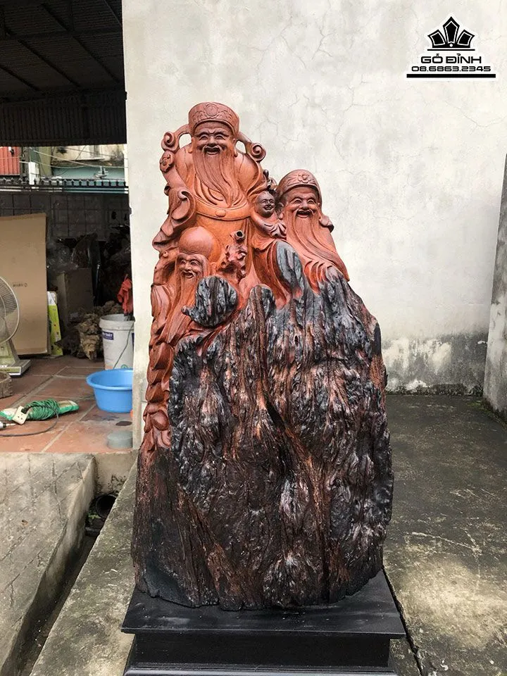 Tượng Tam Đa Phúc Lộc Thọ gỗ nu Hương
