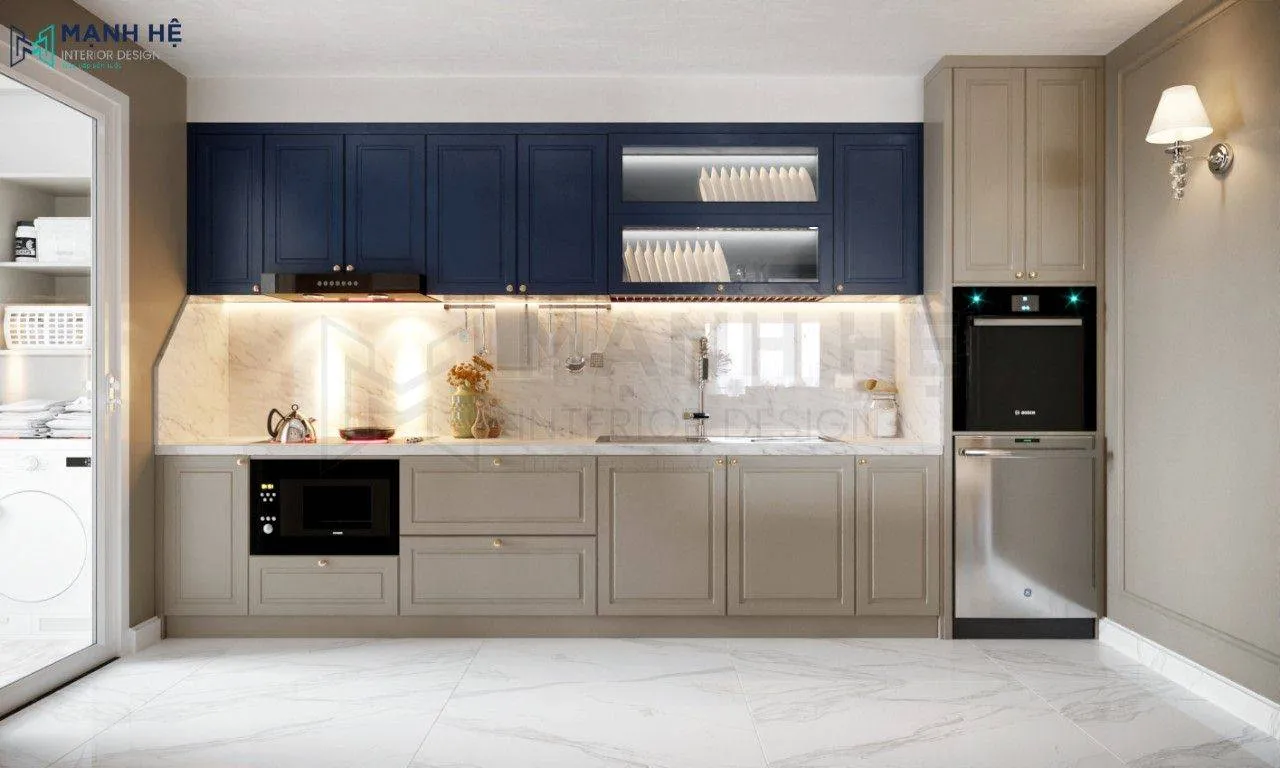 Tủ bếp chữ I phong cách tân cổ điển