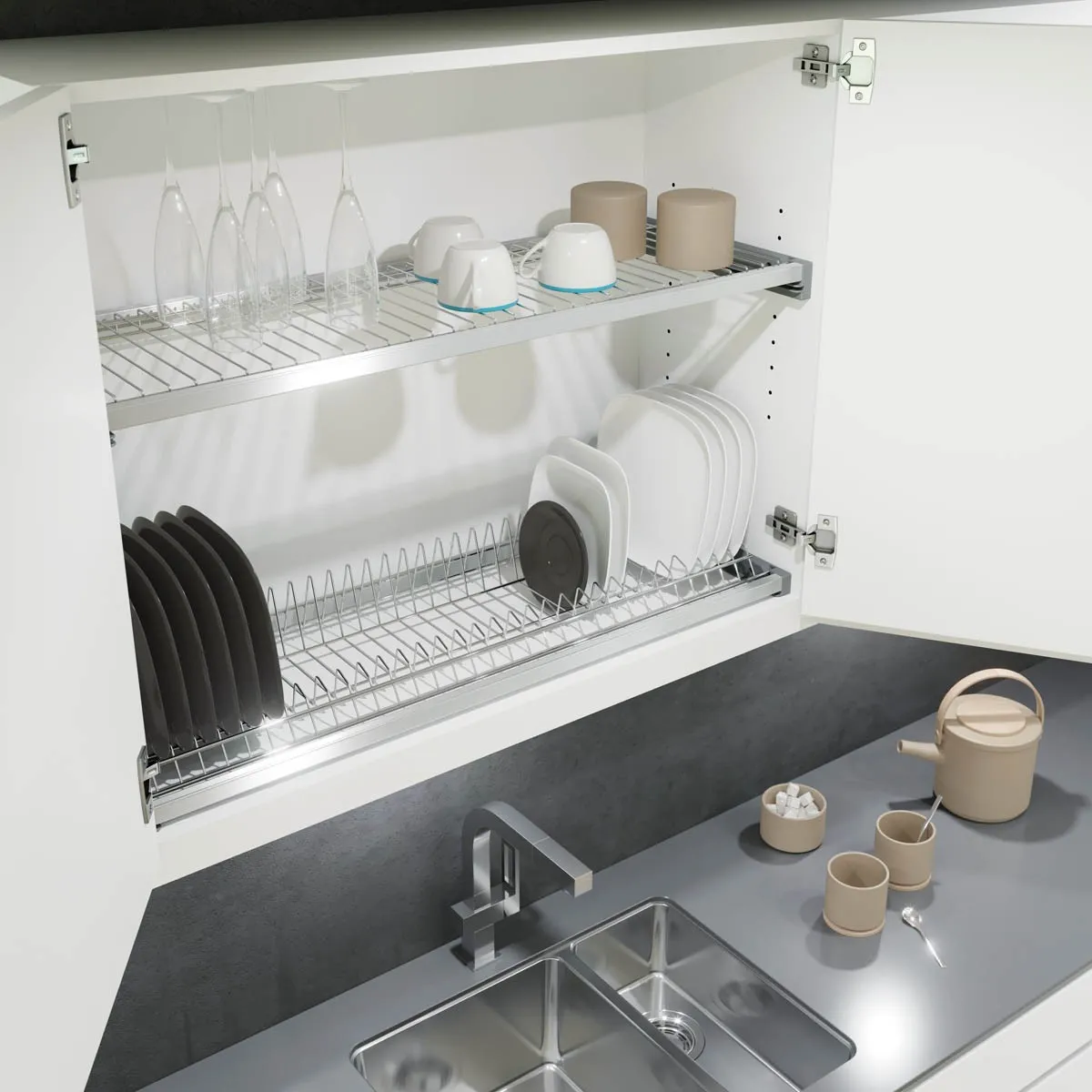 Kệ úp chén nên đặt ở vị trí phía trên bồn rửa