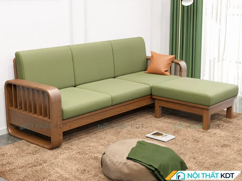 Sofa gỗ S274-L3 phối màu xanh dịu mắt, mang lại cảm giác tươi mới và dễ chịu