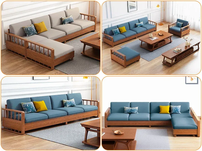 Sofa gỗ sồi góc chữ L sang trọng S277