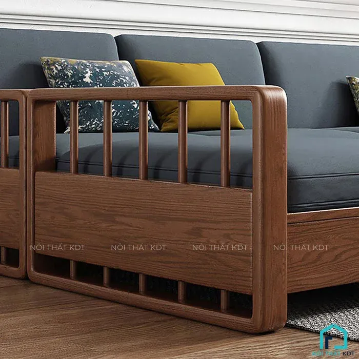 Sofa S277 nổi bật với tay vịn gỗ sồi chắc chắn, tạo điểm tựa vững vàng