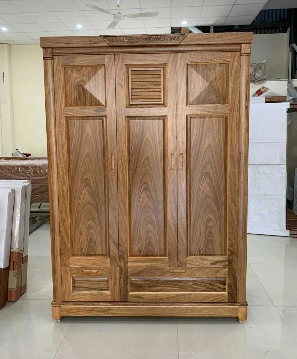 Tủ gỗ hương xám 3 cánh kiểu chớp hiện đại