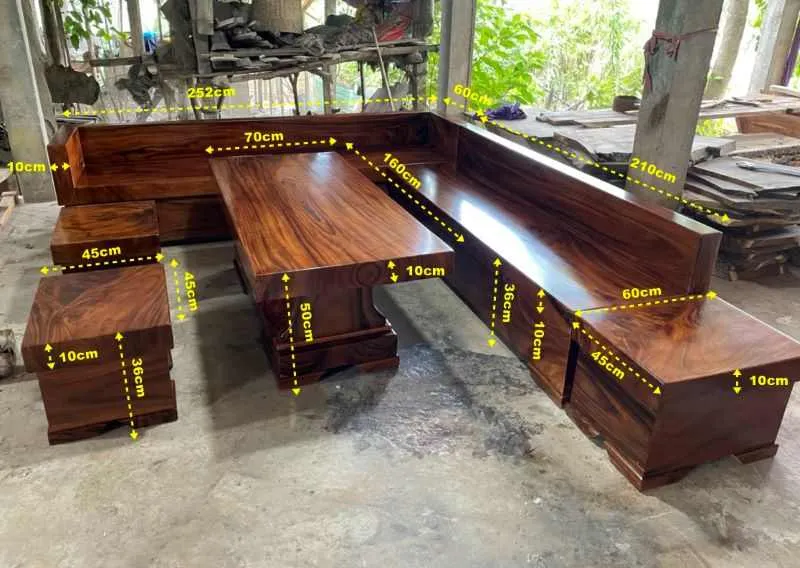 Sofa gỗ me tây nguyên khối chữ L