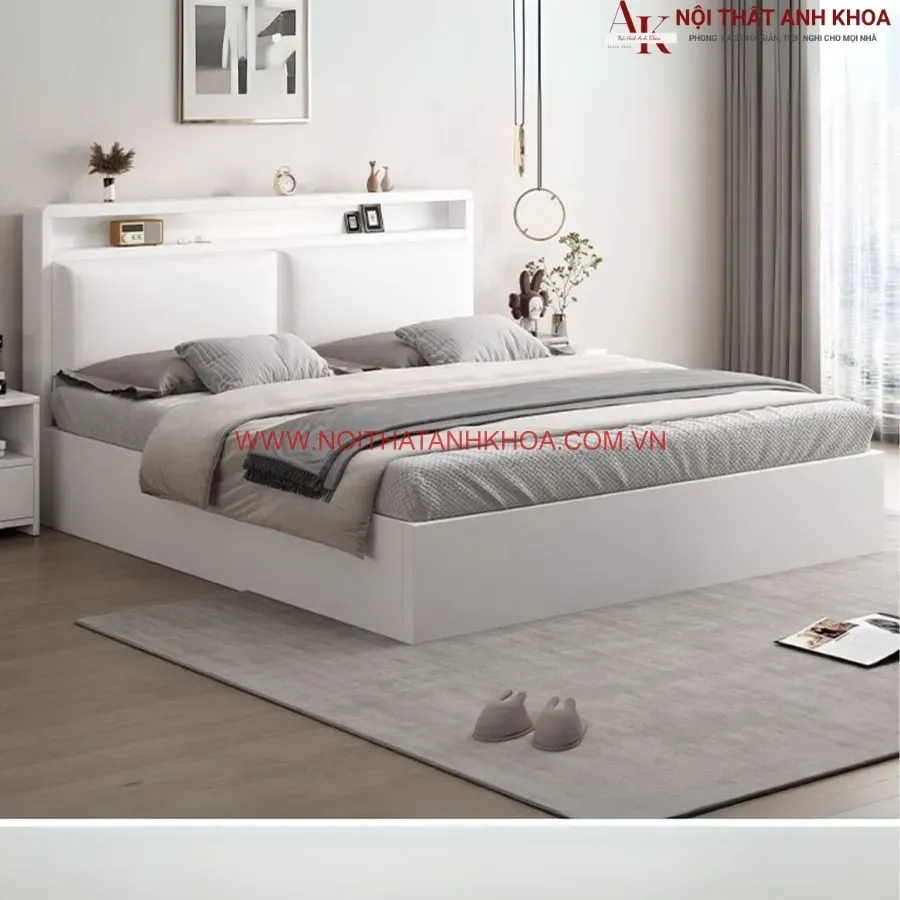 Giường Ngủ Đẹp Gỗ Công Nghiệp Màu Trắng
