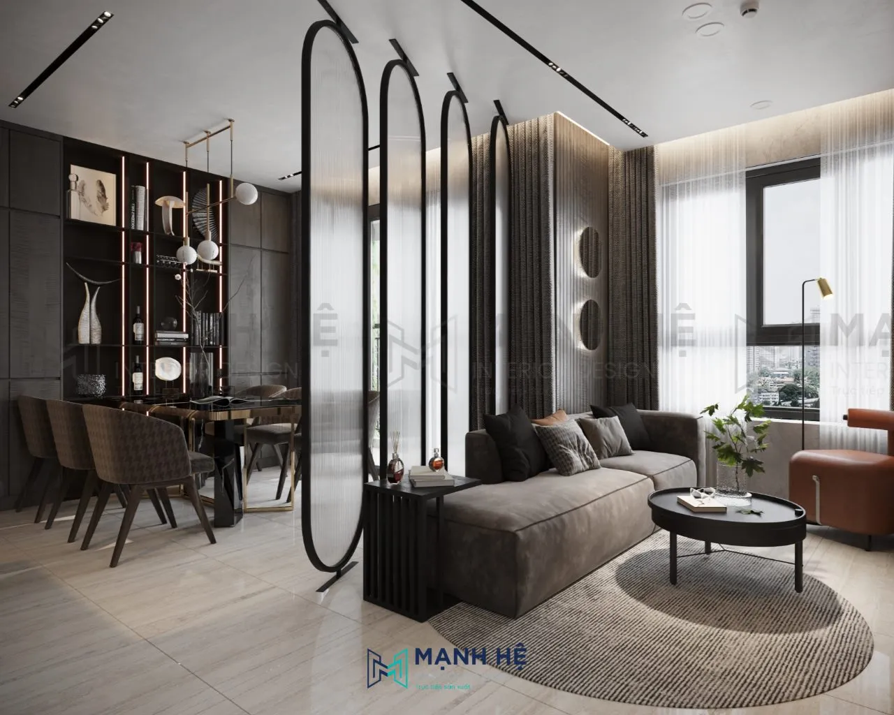 Bộ bàn ghế phòng khách tone trầm phong cách Taiwan