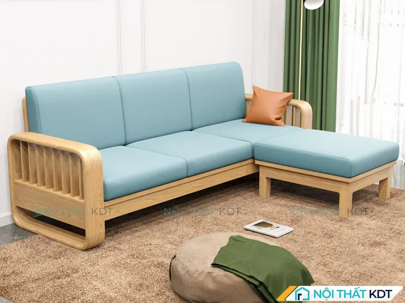 Sofa gỗ chữ L cỡ nhỏ 3-4 chỗ ngồi, tối ưu không gian phòng khách