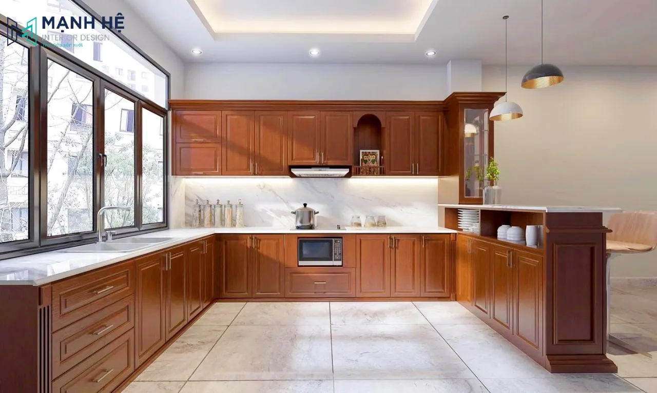 Tủ bếp gỗ Sồi tự nhiên