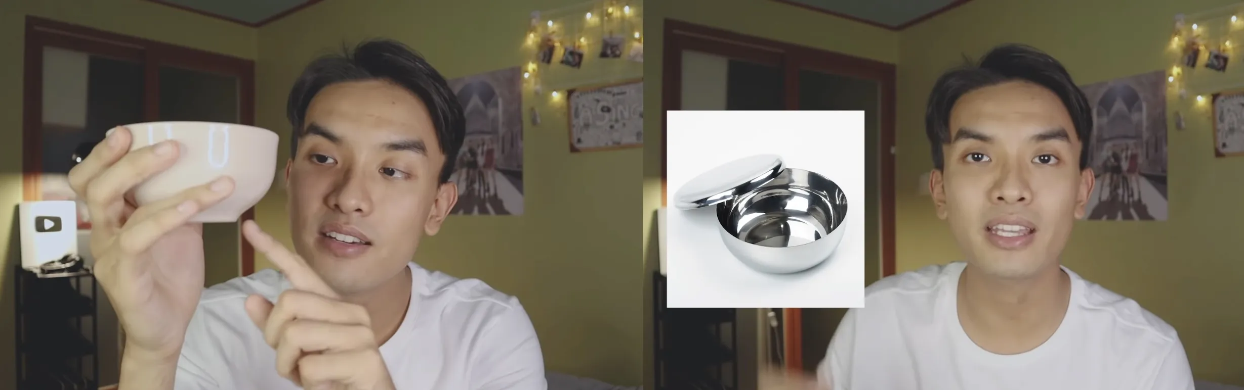 Bàn ăn gỗ hiện đại với bát cơm và đũa