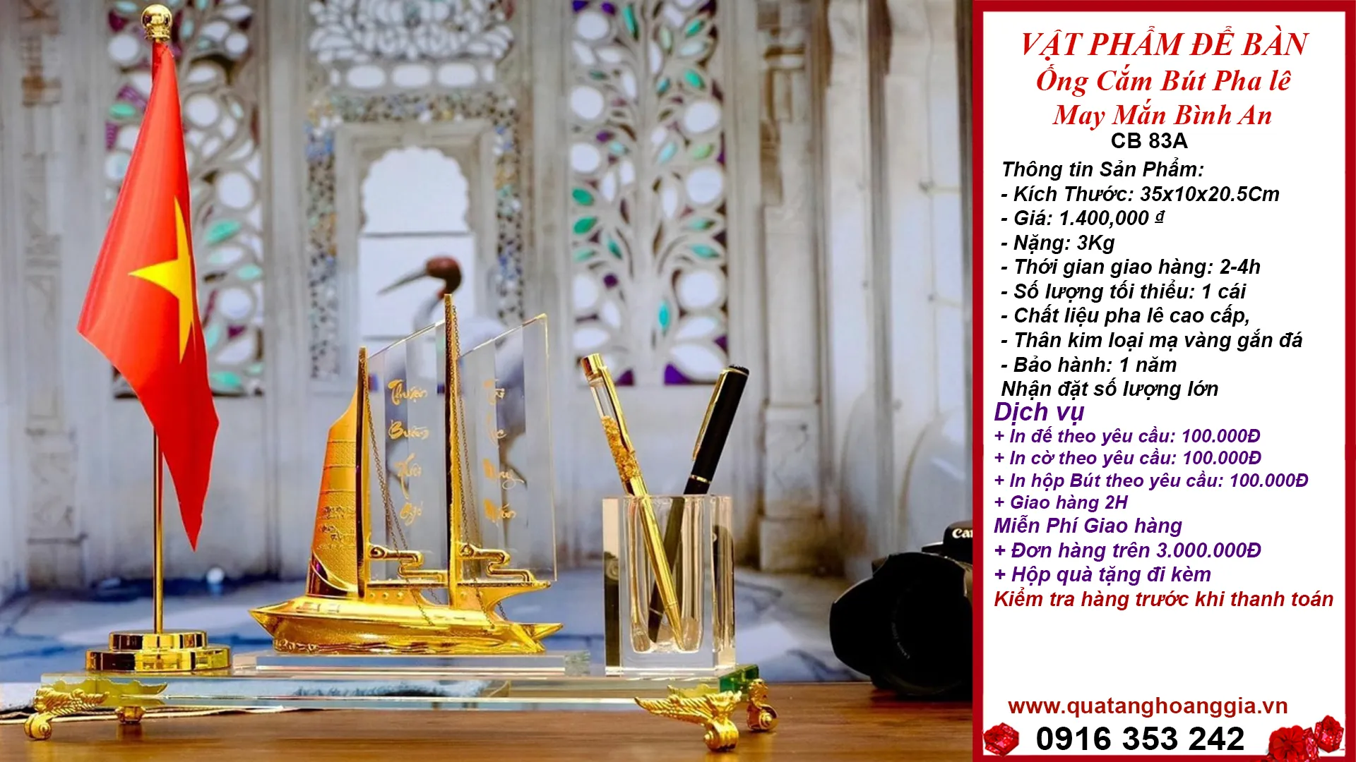 Ống cắm bút pha lê cho không gian làm việc bán cổ điển