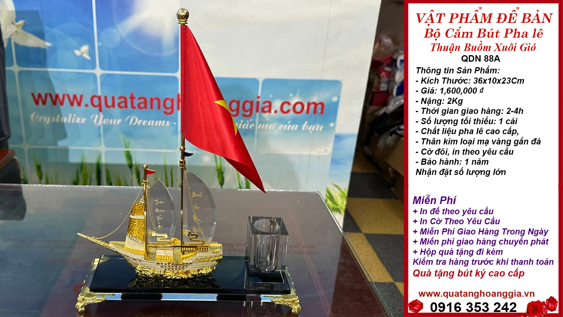 Bộ cắm bút pha lê phong thủy trang trí bàn làm việc