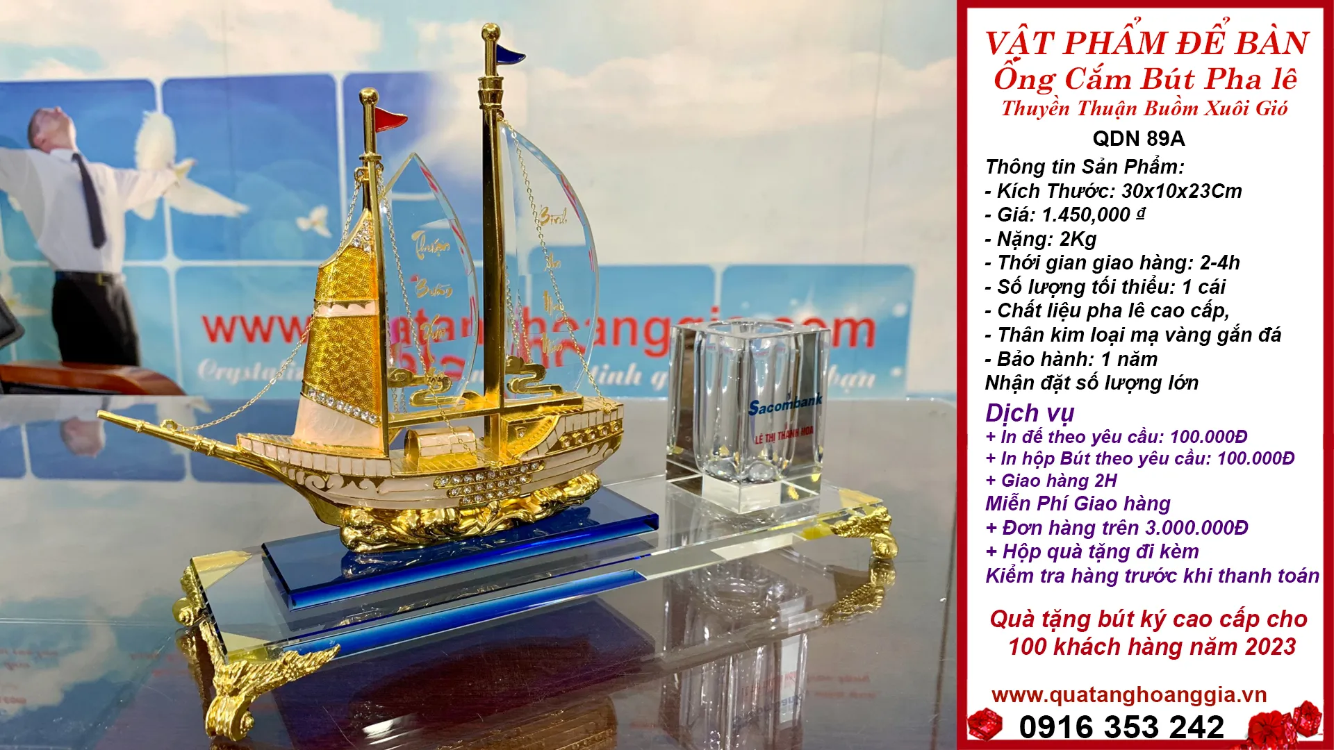 Ống cắm bút pha lê chạm khắc tinh xảo làm vật phẩm trang trí bàn làm việc