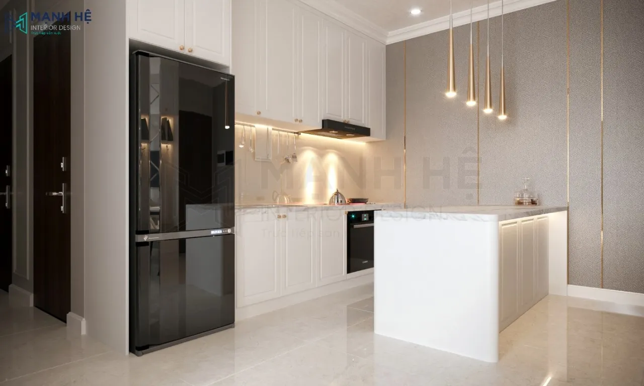 Tủ bếp chữ I phong cách tân cổ điển