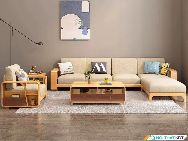 Ghế sofa gỗ sồi S334 vừa là nơi thư giãn, vừa tiện dụng với giá sách ngay tại tay vịn