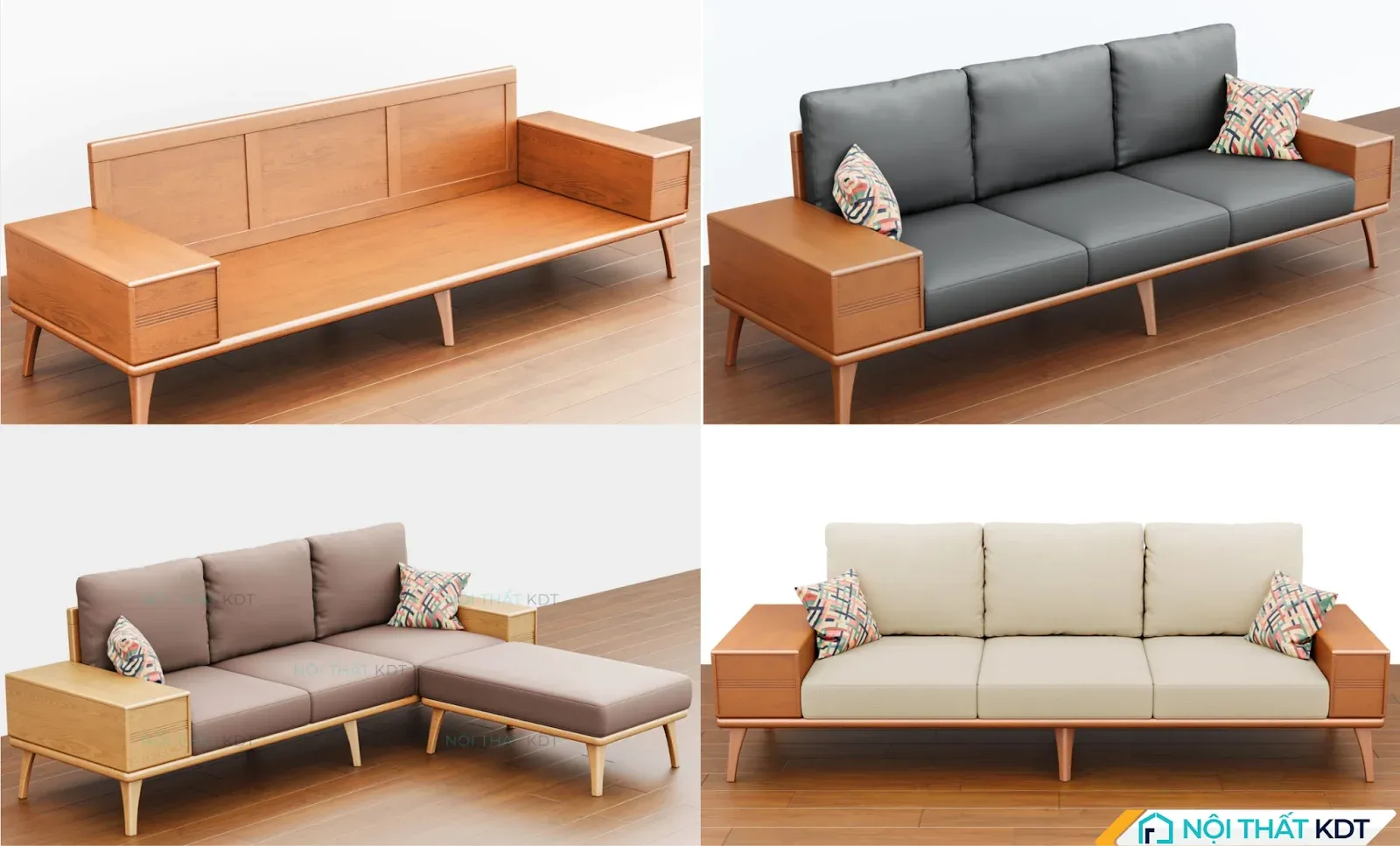Sofa gỗ sồi có 2 bên tay vịn chứa đồ S296