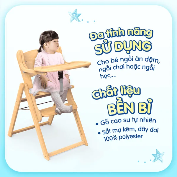 Mẫu ghế gỗ ăn dặm Autoru H2 với thiết kế chắc chắn từ gỗ tự nhiên