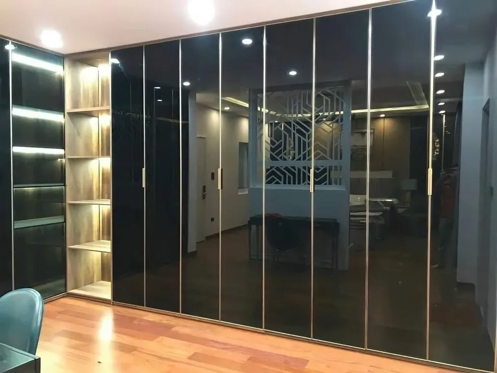 Tủ quần áo cánh kính đen với khung nhôm định hình và kính cường lực 5mm