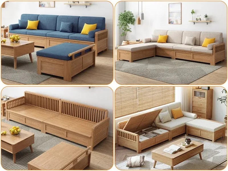 Sofa gỗ sồi góc L có hộc đựng đồ nhỏ xinh S232