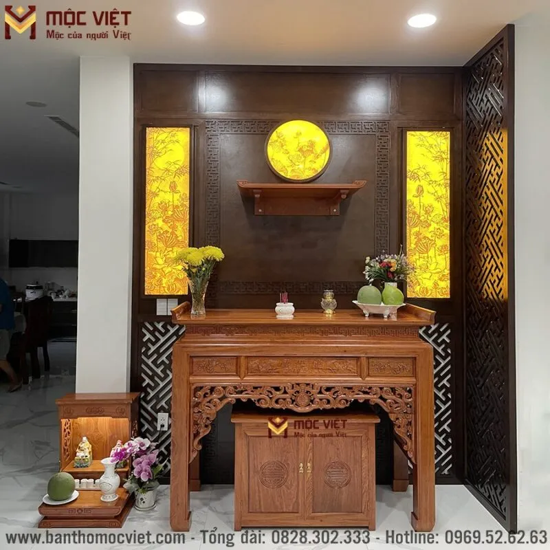 Mẫu bàn thờ gia tiên hiện đại với chất liệu gỗ hương cao cấp