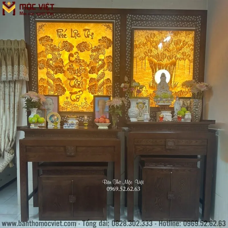 Mẫu bàn thờ phật và bàn thờ gia tiên hiện đại